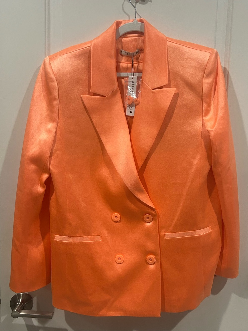 Alice + Olivia Neon Orange Double-Breasted Blazer